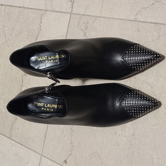 Saint Laurent Studded Point-Toe Ankle Bootie - Picture 14 of 16